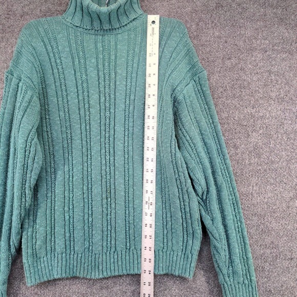 L.L. Bean Women's Pullover Ribbed Turtleneck Sweater Green Medium Cotton Vintage - Picture 10 of 12